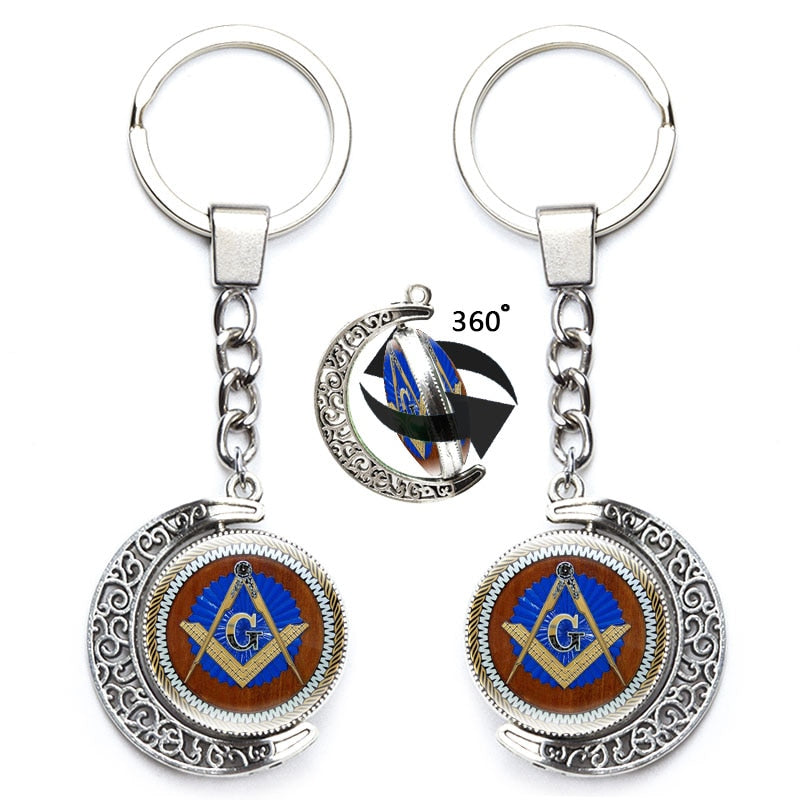 Masonic Rotating Glass Cabochon Freemason Keychains