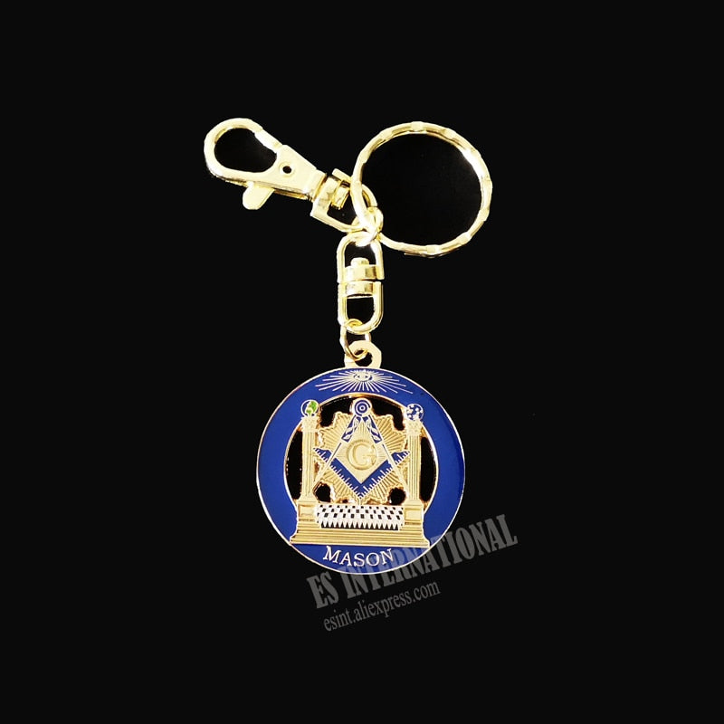 Masonic Symbols gold and blue Freemason Keychain