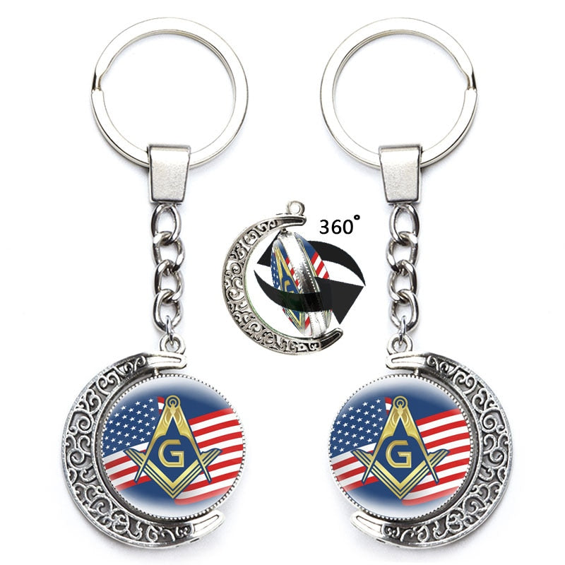 Masonic Rotating Glass Cabochon Freemason Keychains