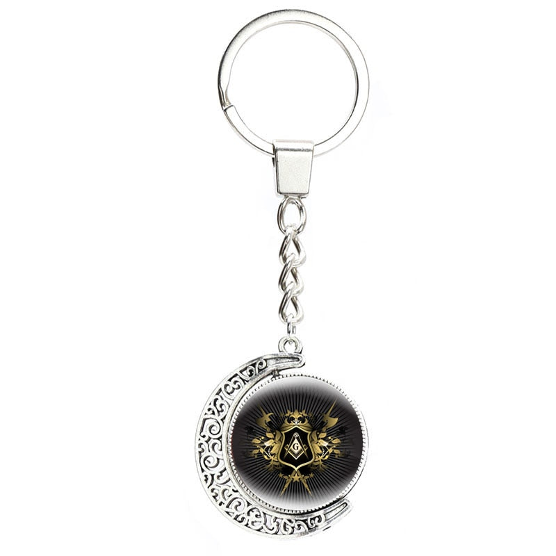 Masonic Rotating Glass Cabochon Freemason Keychains