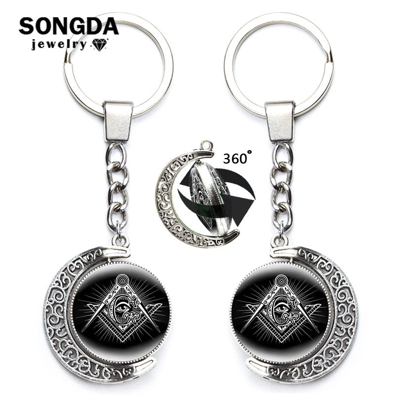 Masonic Rotating Glass Cabochon Freemason Keychains