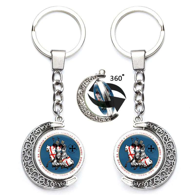 Knights Templars Masonic Rotating Glass Cabochon Keychains