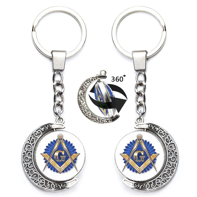 Masonic Rotating Glass Cabochon Freemason Keychains