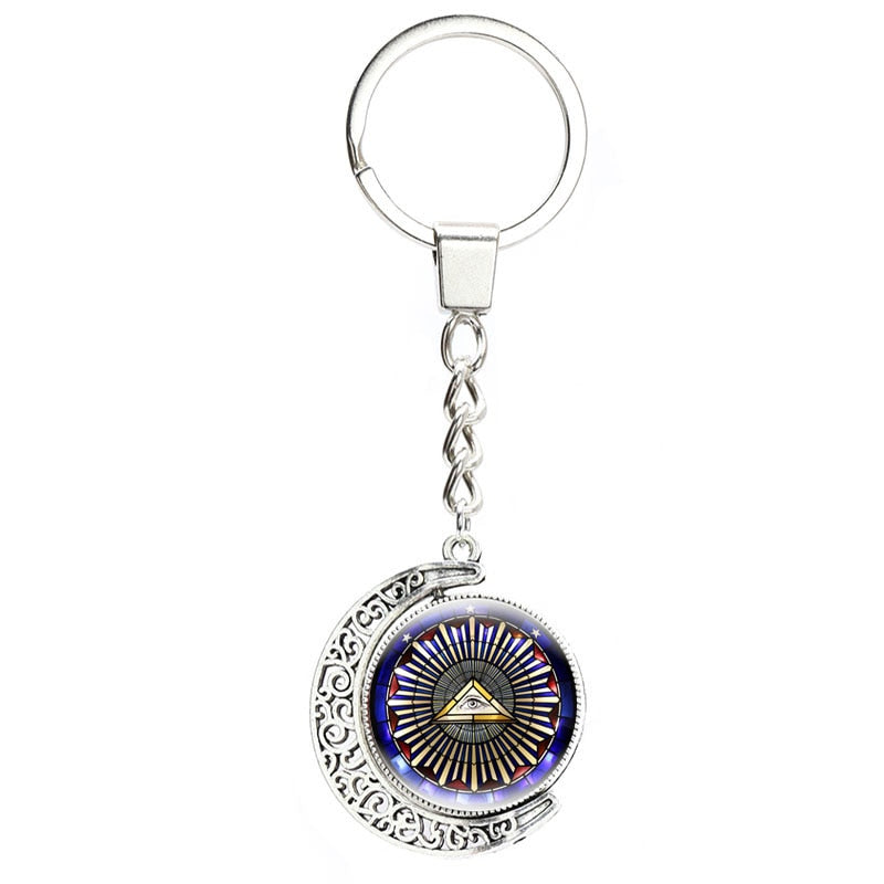 Masonic Rotating Glass Cabochon Freemason Keychains