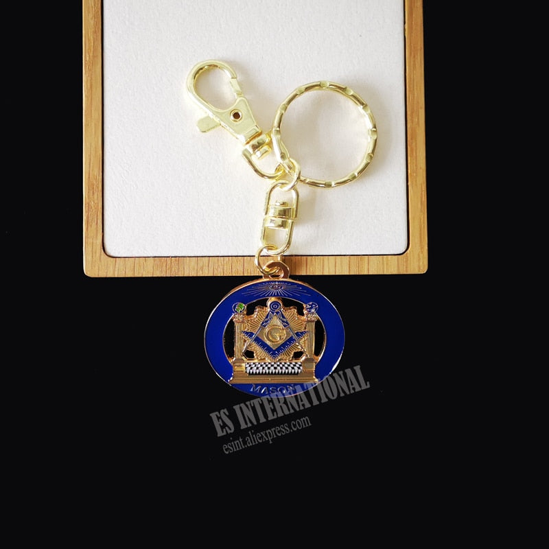 Masonic Symbols gold and blue Freemason Keychain