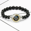 Masonic Symbol Glass Dome Free Mason Beaded Bracelet