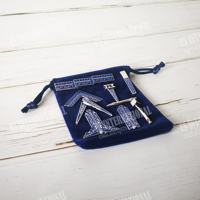 Set of 9 different Blue Lodge Miniature Masonic Working Tools with velvet Bag