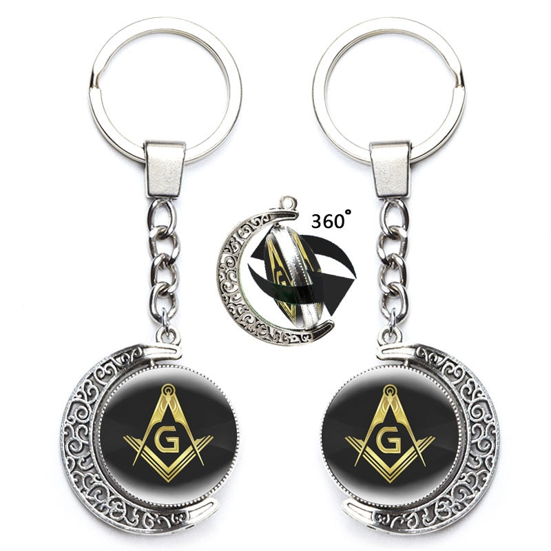 Masonic Rotating Glass Cabochon Freemason Keychains