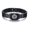 Masonic & Symbolic Logo Stainless Steel Black Carbon Fiber Link Bracelet