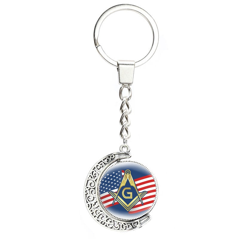 Masonic Rotating Glass Cabochon Freemason Keychains