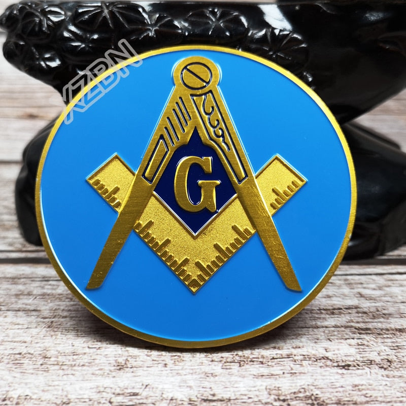 Masonic Square & Compass Blue Car Emblem Metal Sticker