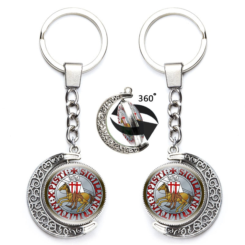 Knights Templars Masonic Rotating Glass Cabochon Keychains