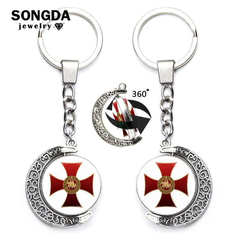 Knights Templars Masonic Rotating Glass Cabochon Keychains