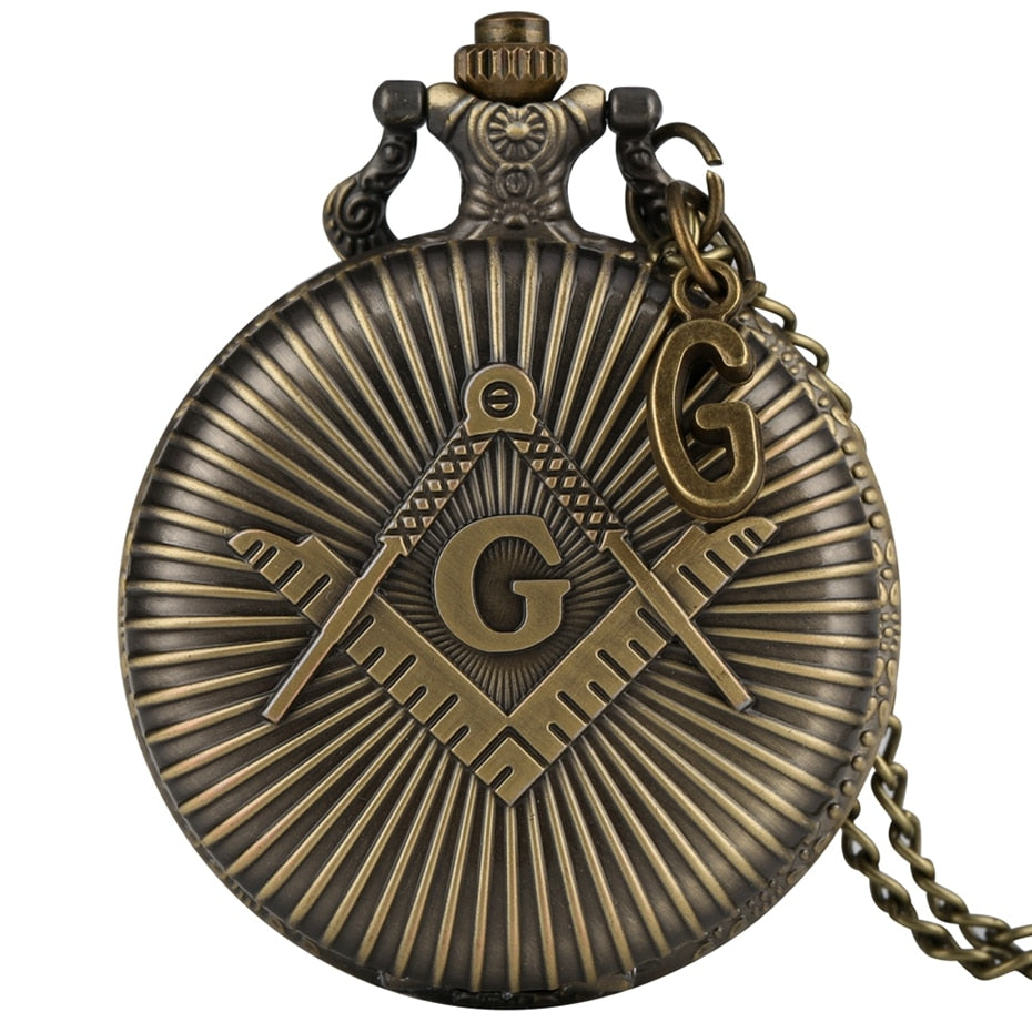 Masonic Design Antique Bronze Quartz Vintage Freemason Pocket Watch