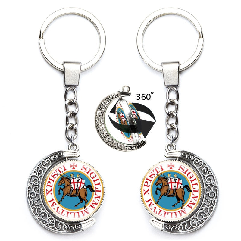 Knights Templars Masonic Rotating Glass Cabochon Keychains