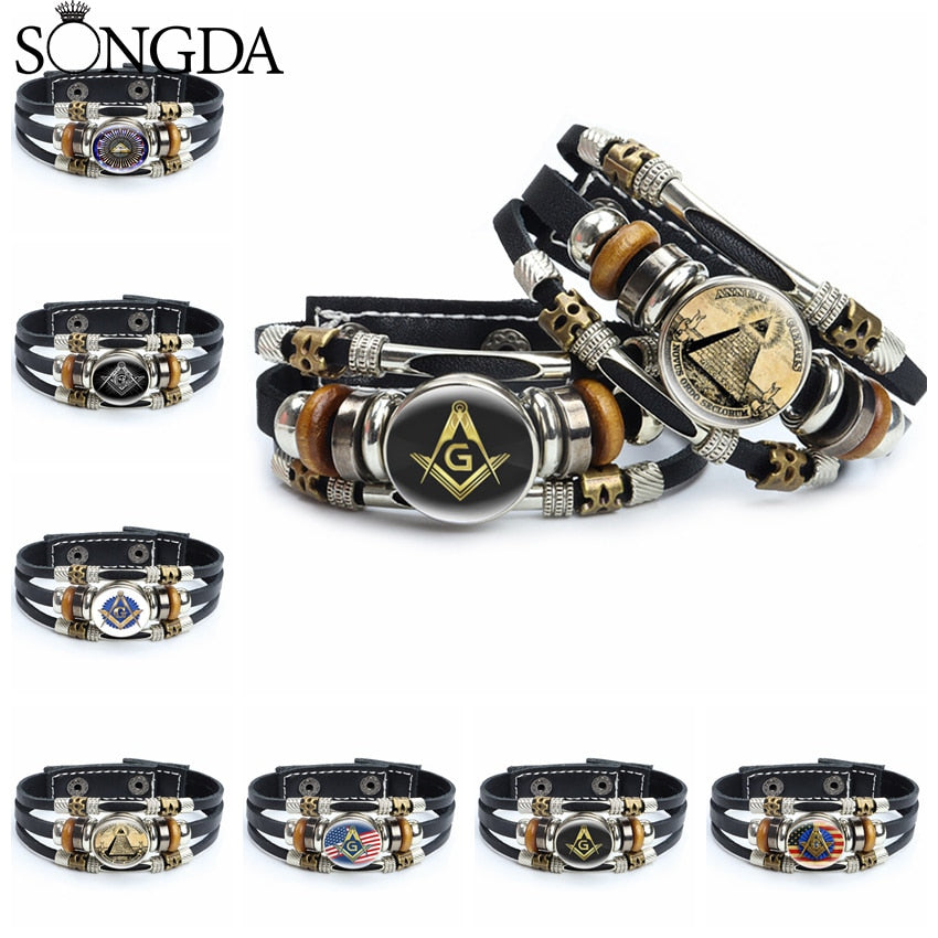 Masonic Symbols Freemason Leather Bracelets