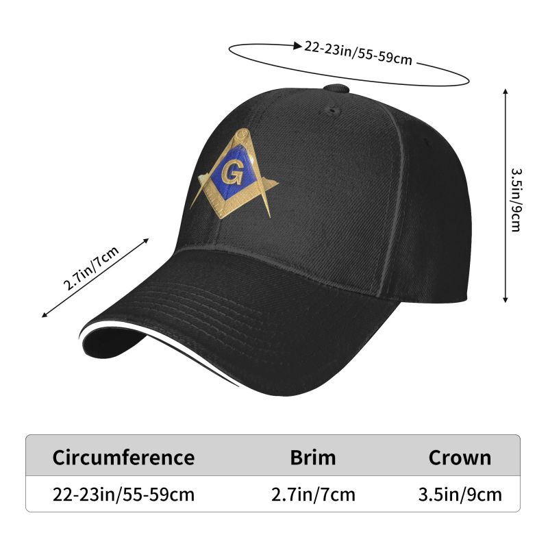 MASTER MASON BLUE LODGE BASEBALL CAP - GOLDEN SQUARE & COMPASS G ADJUSTABLE BASEBALL CAP [MULTIPLE COLORS]