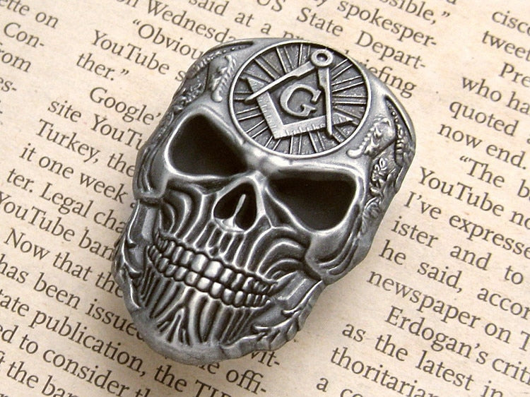 Masonic Skull with Square & Compass Biker Lapel Pin