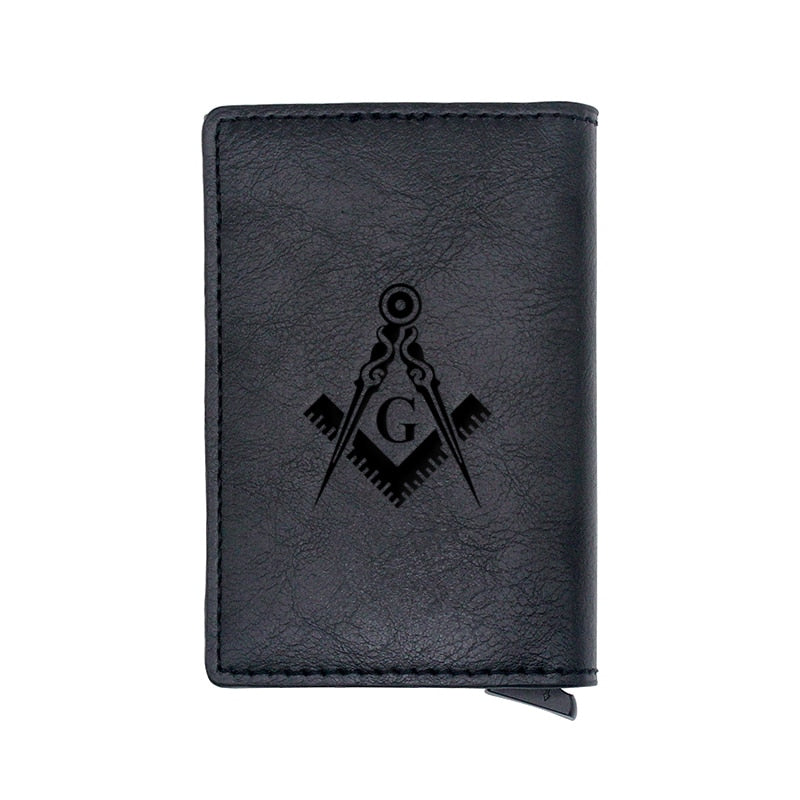 Laser Engraving Masonic Logo  Credit Card Leather Holder