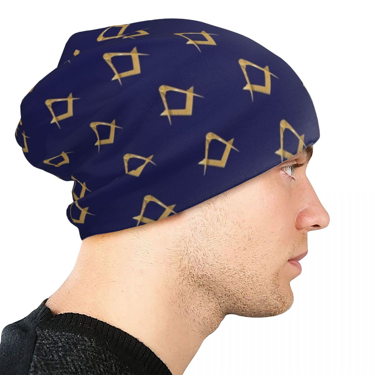 Freemason Pattern Square Compass Blue Beanie