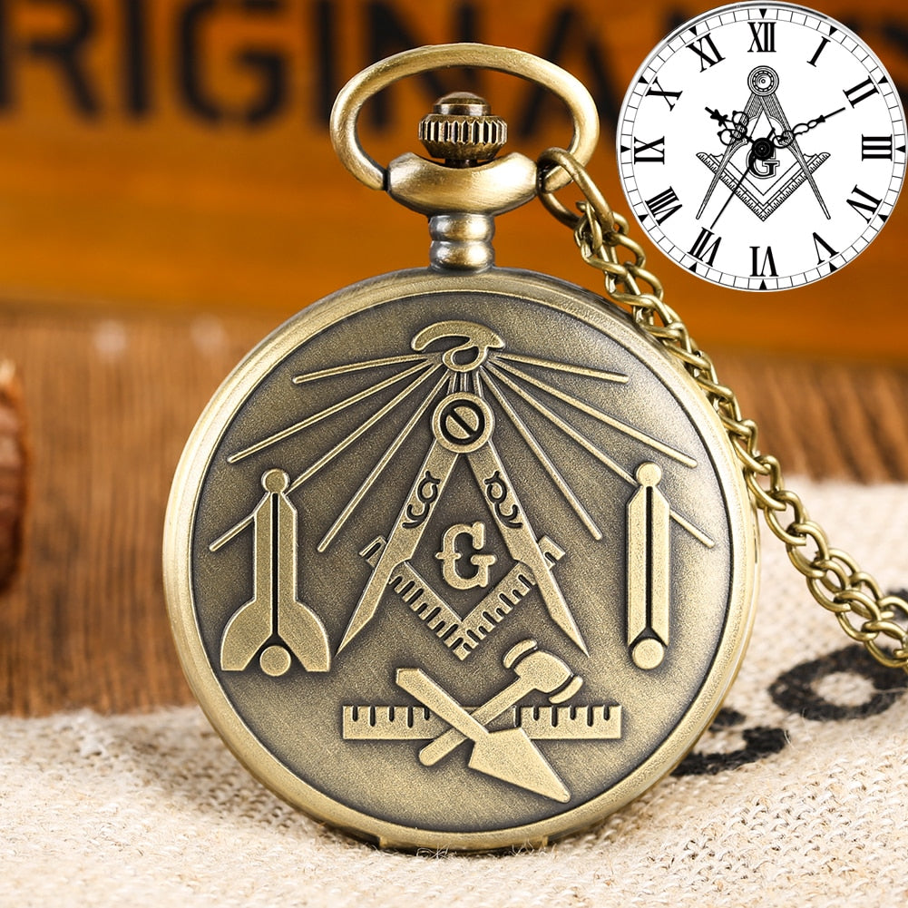 Masonic Tools Freemason Vintage Quartz Pocket Watch