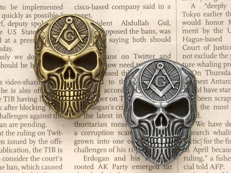 Masonic Skull with Square & Compass Biker Lapel Pin