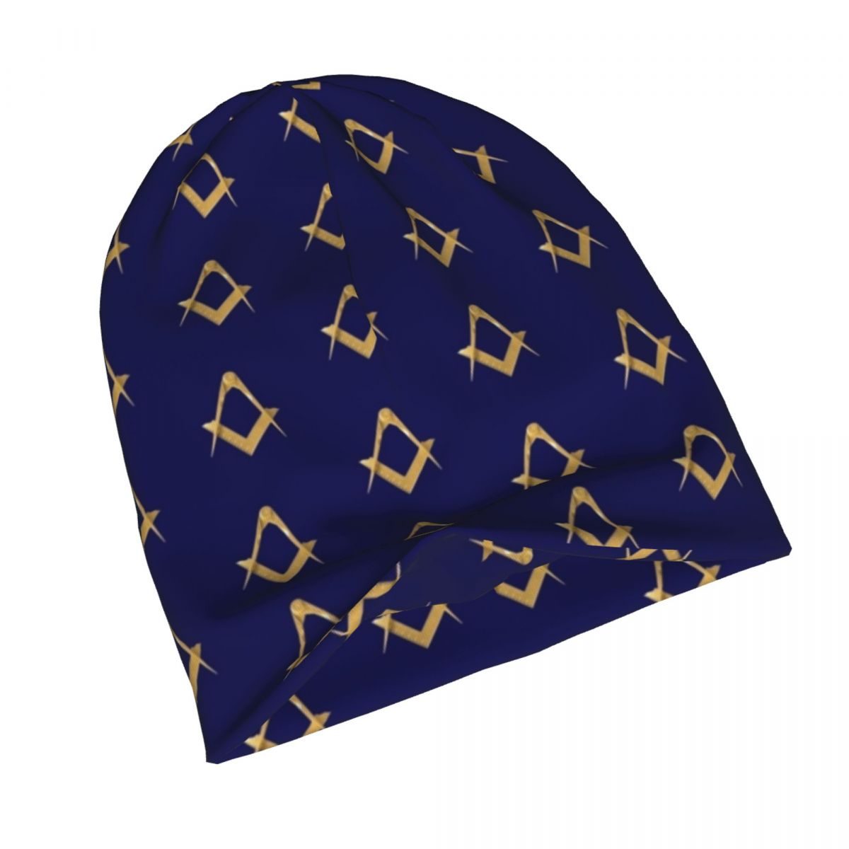 Freemason Pattern Square Compass Blue Beanie