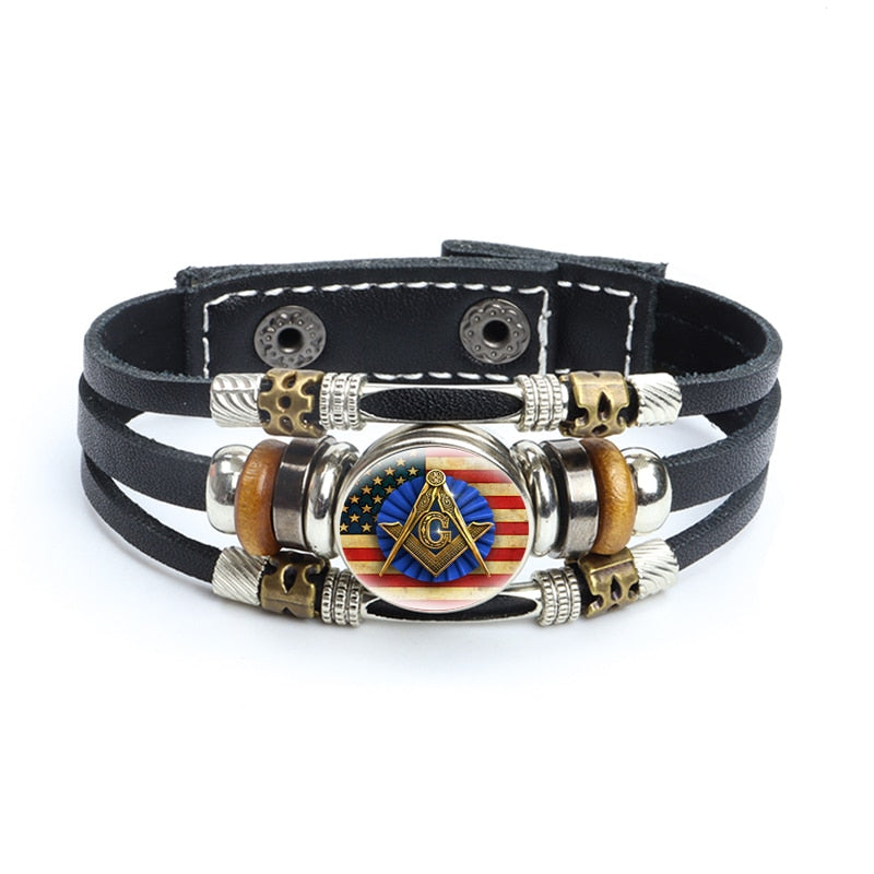 Masonic Symbols Freemason Leather Bracelets