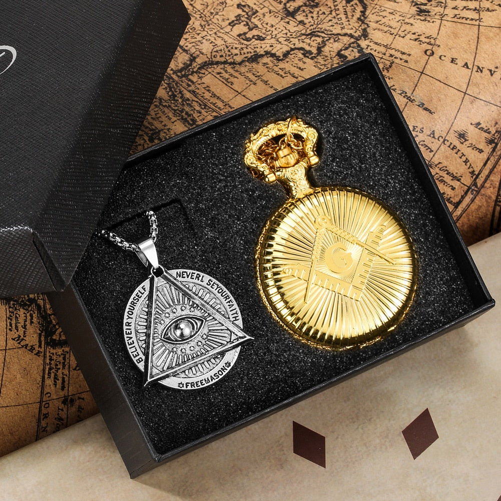 Masonic Pocket Watches and Necklaces Set