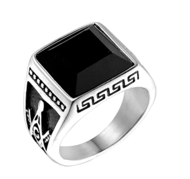 Masonic Signet Ring ( Silver with Black Stone )