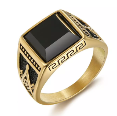 Masonic Signet Ring ( Gold with Black Stone )