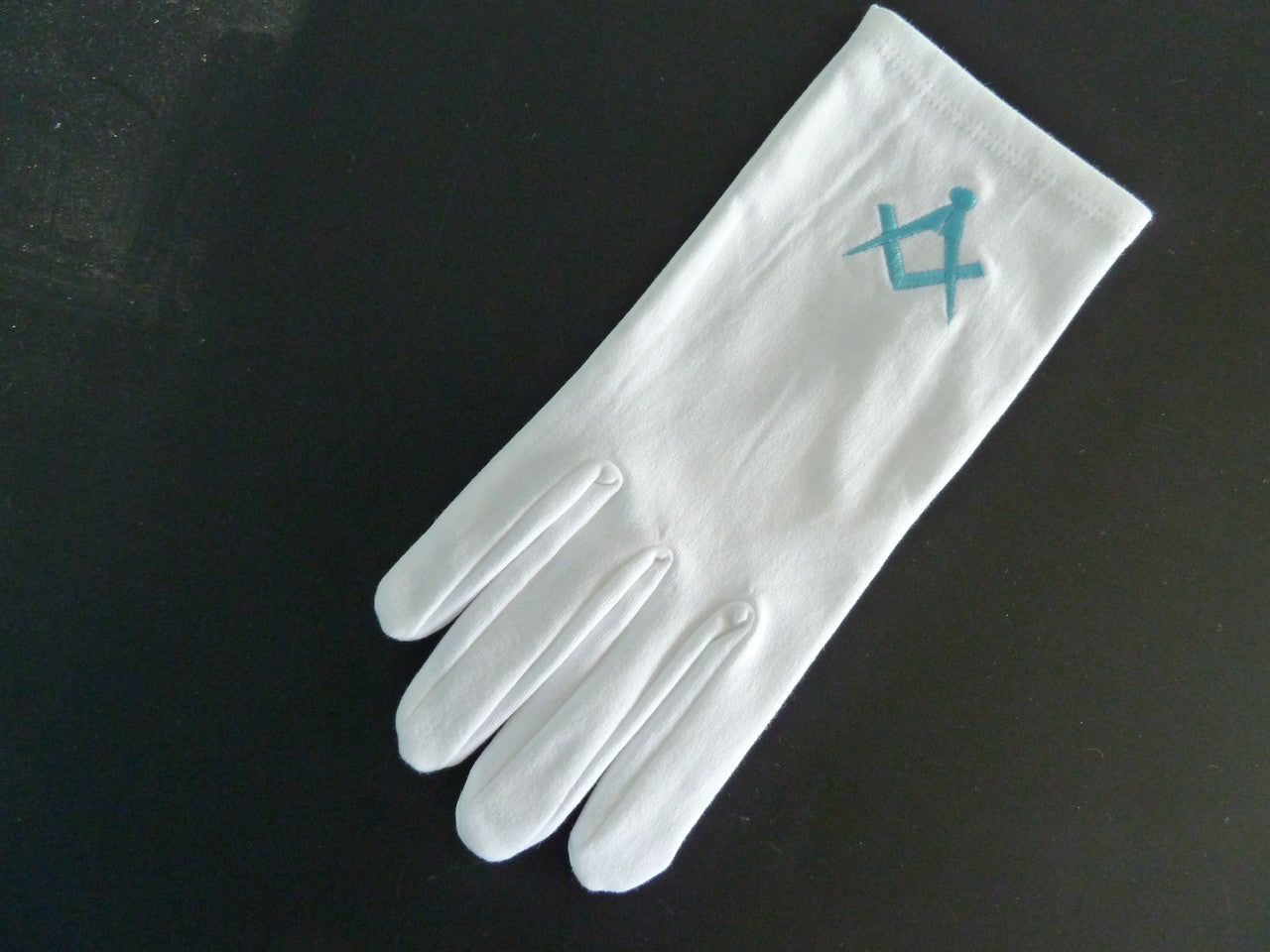 Masonic Gloves with White Embroidered Square and Compass