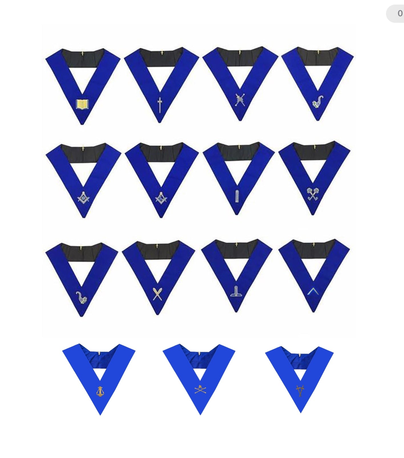 Set 15 Lodge Officer Collars (WM included) - American Constitution (York Rite, Blue Lodges)