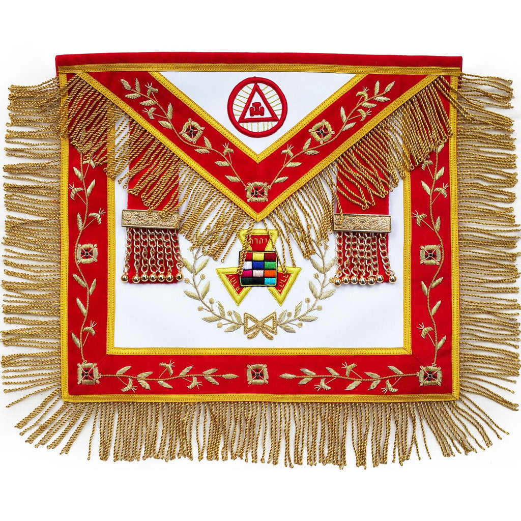 Royal Arch Past High Priest Embroidered Apron with Gold Fringe - American Constitution. 41x34cm