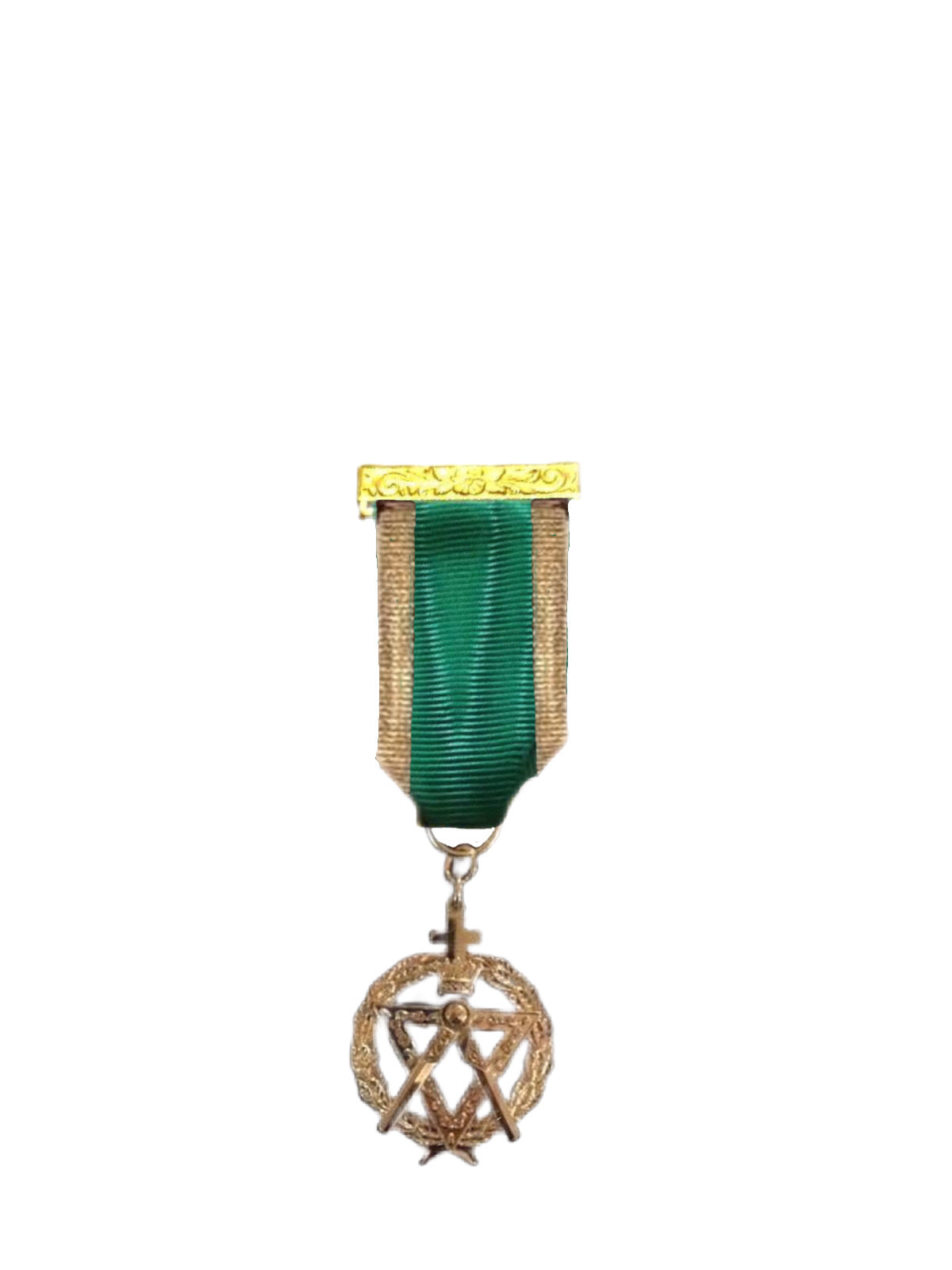 Allied Masonic Degrees Sovereign Master Emerald Green With Gold Trim Ribbon Breast Jewel - Canadian Constitution