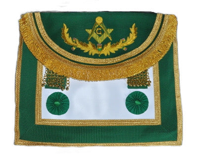 Craft Master Mason Green Apron - Scottish Constitution. 41x35 cm