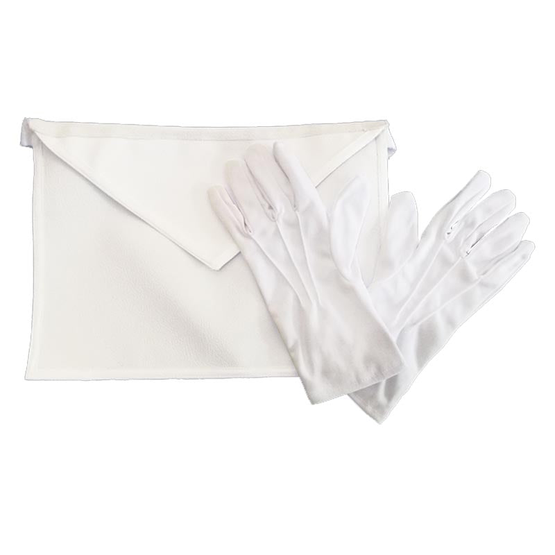 L'Apprenti(e) - Pack Tablier Cuir + Gants Blancs. 36x31cm. REAA